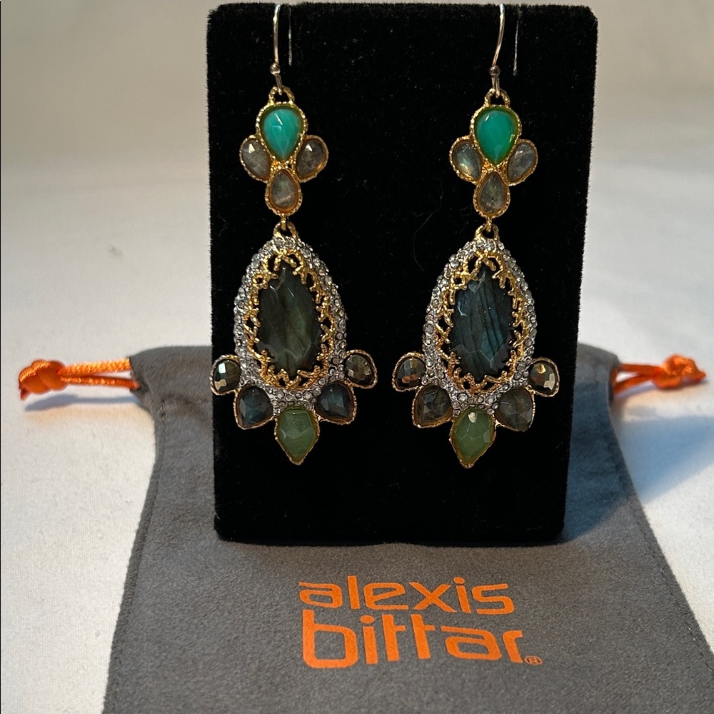 Alexis Bittar Gold and Teal Statement Earrings